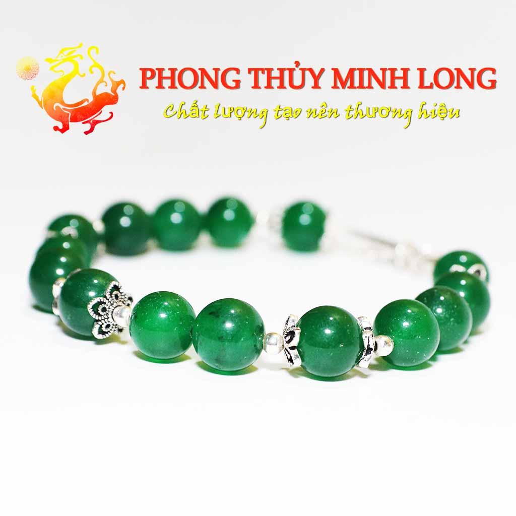 Vòng tay đá Mã Não Xanh mix túi tiền lá bạch dương bạc nhỏ xinh với người mệnh Mộc và Hỏa