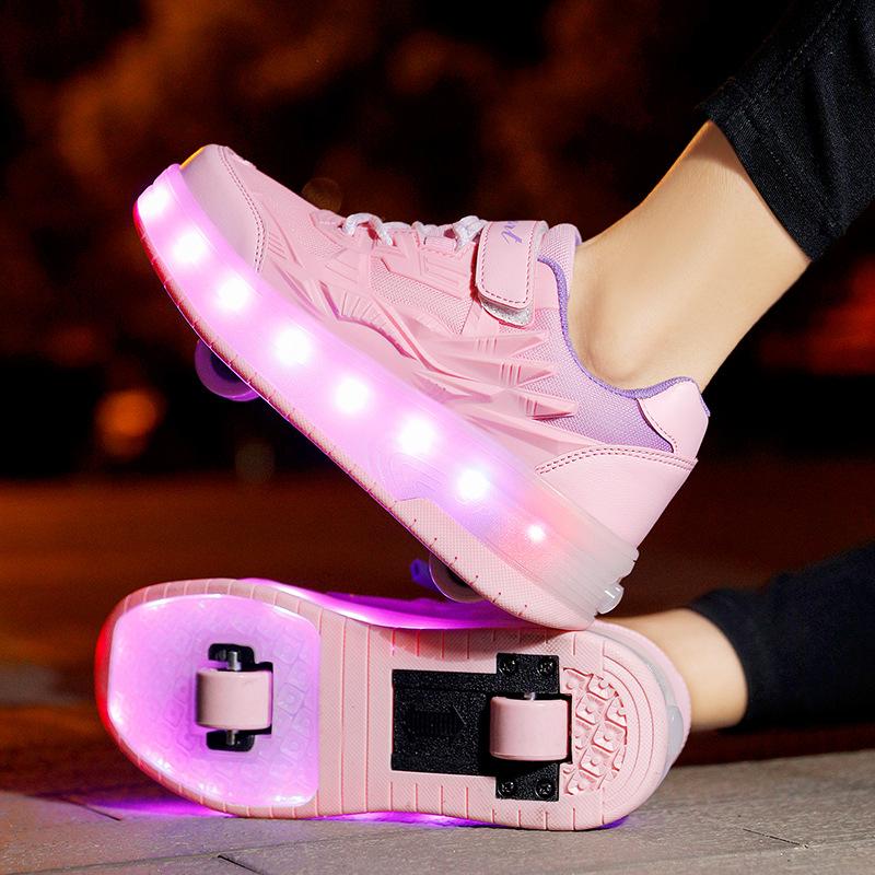 Giày trẻ em Giày giày trượt băng SKATE SKATE 2 Bánh xe Giày thể thao biến dạng trẻ em Color: E pink Shoe Size: 29