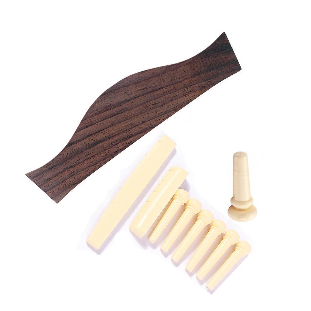 Folk Acoustic Guitar Rosewood Bridge+Bone Bridge Pins Saddle Nut Set