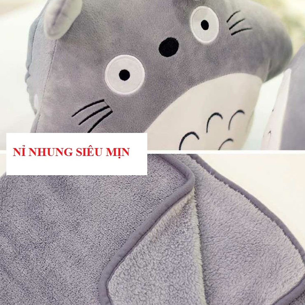 Gối mền văn phòng TOTORO tròn chức năng 3 trong 1, nỉ nhung siêu mịn