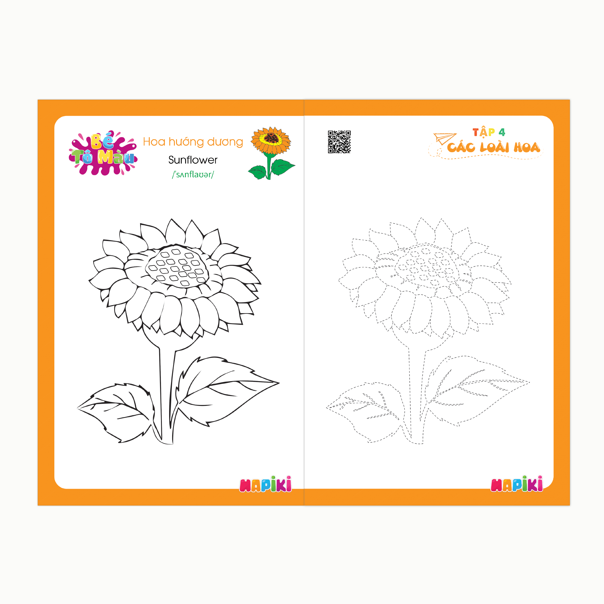 Sách tô màu chủ đề Các loài hoa tập 4 - Cho cả bé trai, bé gái - 2 tuổi, 3 tuổi, 4 tuổi - Hapiki book