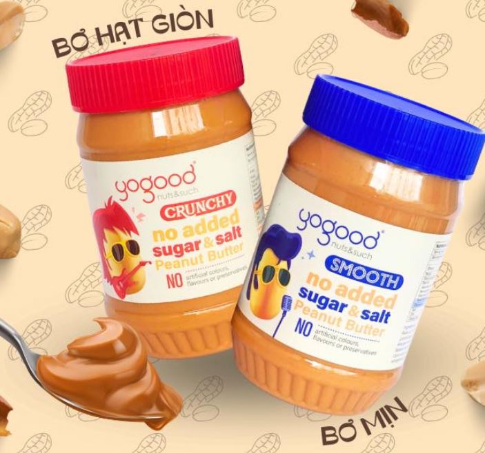Date 06/25  Bơ đậu phộng giòn không đường, không muối Yogood Crunchy Peanut Butter NO ADDED SUGAR Hộp 453g