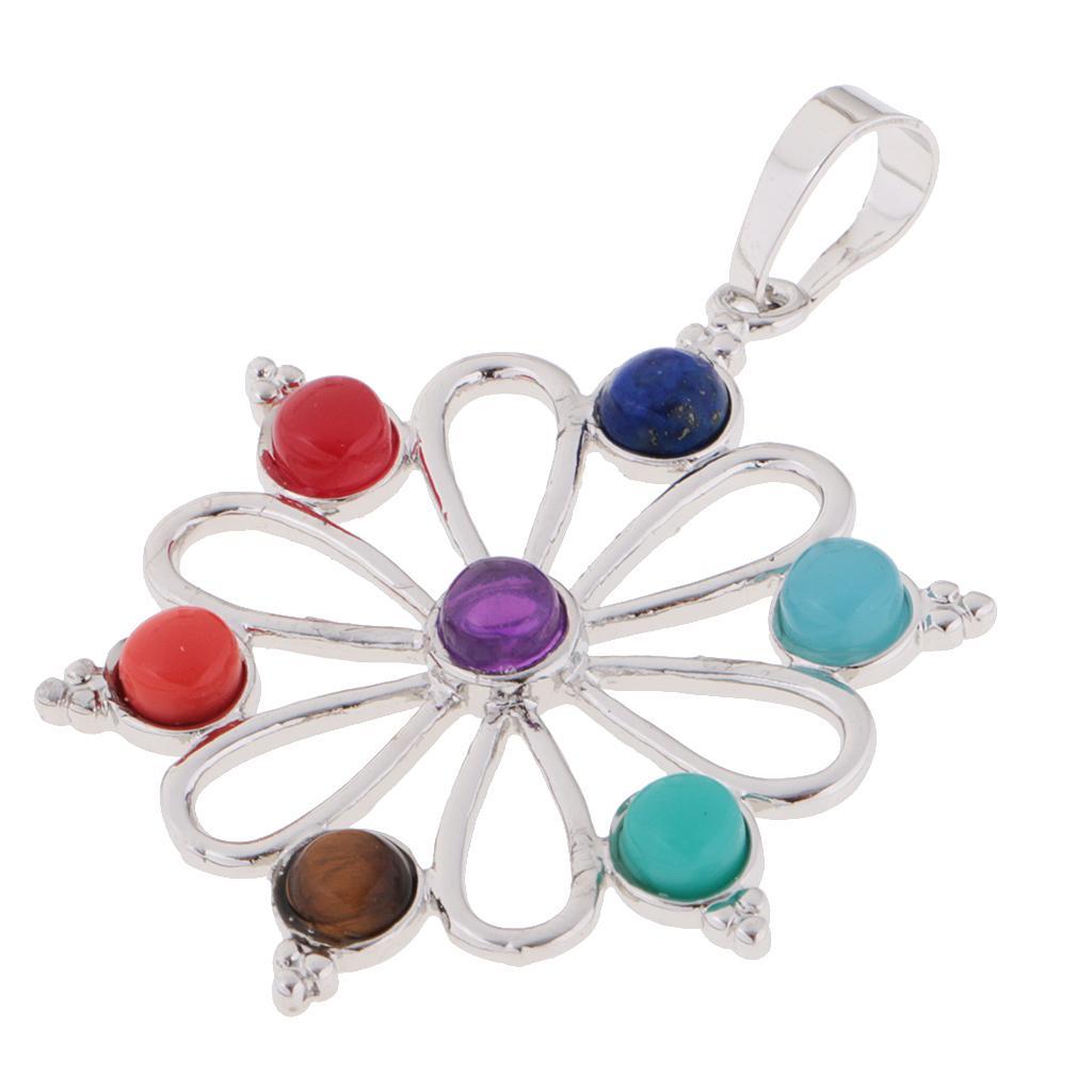 2-7pack Colorful Sun Flower Silver Pendant Reiki Hollow Necklace Peaceful