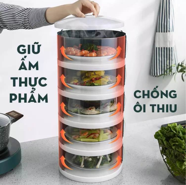 Lồng bàn giữ nhiệt 5 tầng đa năng - lồng bàn giữ nhiệt thực phẩm - hộp đựng đồ ăn chống bụi, côn trùng - lồng bàn đậy thức ăn giữ nhiệt nhiều tầng - hộp đựng thức ăn
