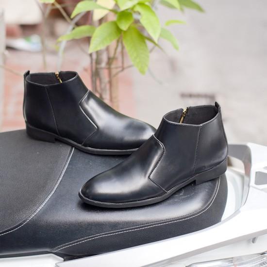 Giày Chelsea Boot Nam Cổ Khóa Da Nhám Màu Đen Cực Chất - CB521-nhamkhoa- Kèm Vòng Gỗ Mun
