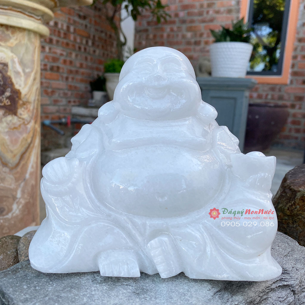 Tượng Phật Di lặc đá trắng 15cm - đá Non Nước