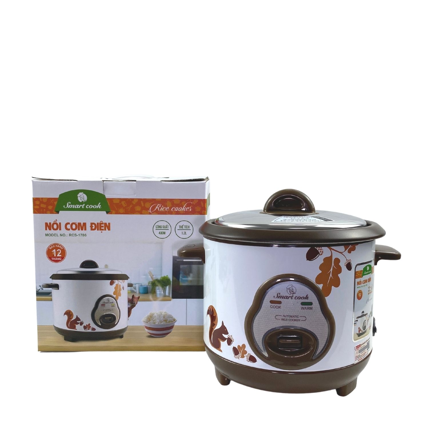 Nồi cơm điện cao cấp Smartcook, nồi cơm điện nắp rời dung tích 1.2L công suất 400W RCS-1786 Hàng chính hãng