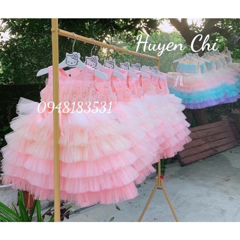 VÁY CÔNG CHÚA CẦU VỒNG - Hồng ruy băng đen,Sz 5(19-23 kg)