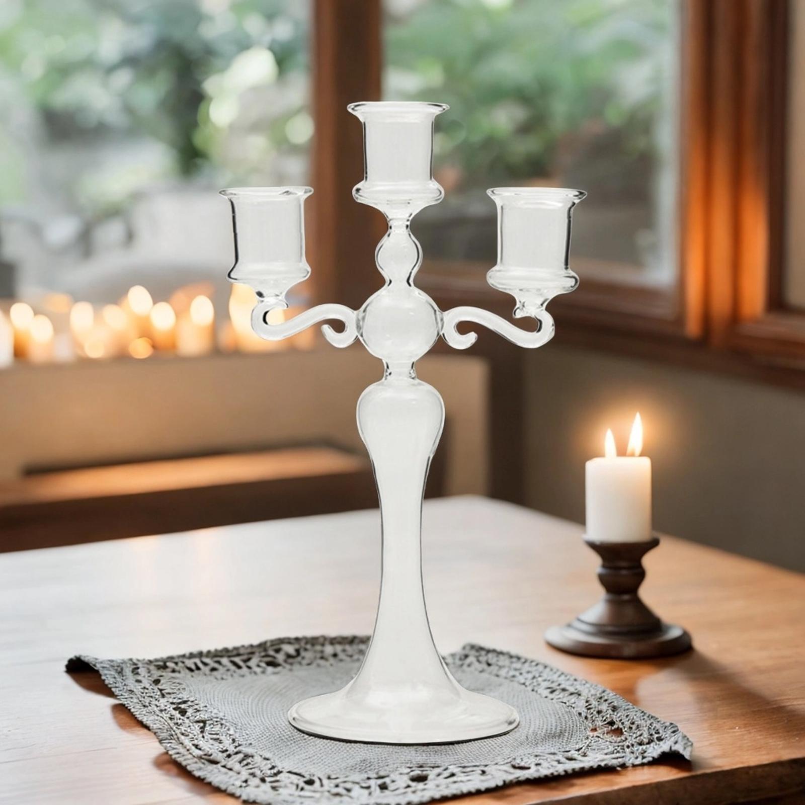 Glass Candle Holder Glass Candlestick for Mantel Dining Room Spring Festival