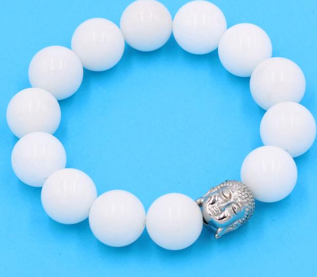 Chuỗi tay san hô trắng 14 ly - cẩn hạt Như Lai trắng VSHTNLT14 - hợp mệnh Kim, mệnh Thủy