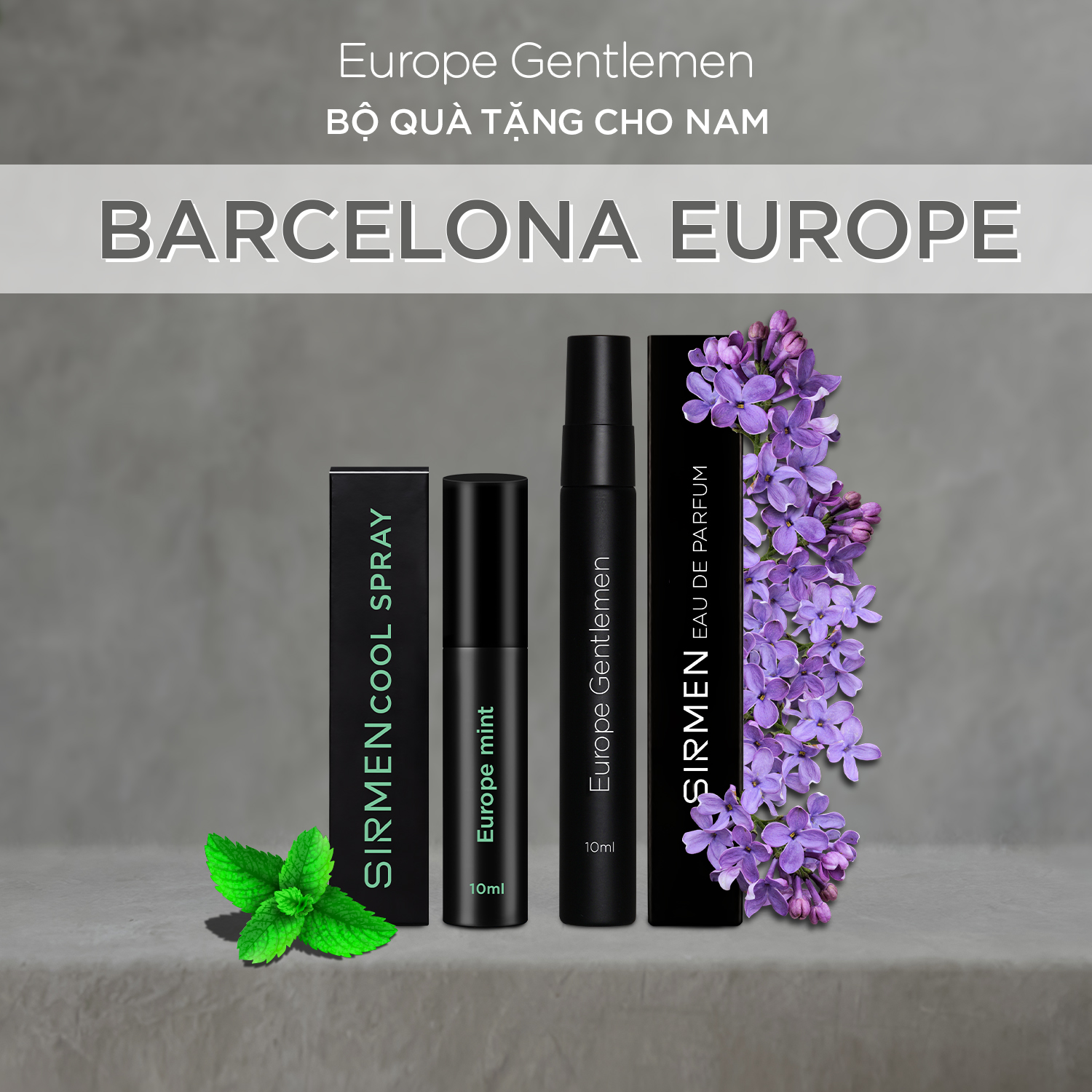 [Combo Barcelona Europe] Xịt thơm miệng Mint Cool Spray &amp; 01 chai Nước hoa nam SIRMEN Eau de Parfum Châu Âu Europe Gentlemen cao cấp chai 10ml thơm tự nhiên sang trọng