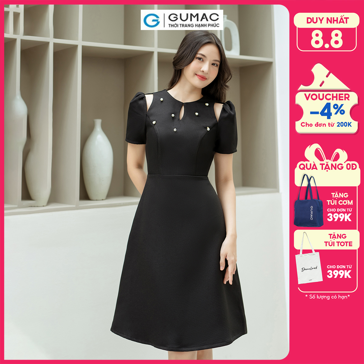 Đầm A đính phụ kiện GUMAC DD08040