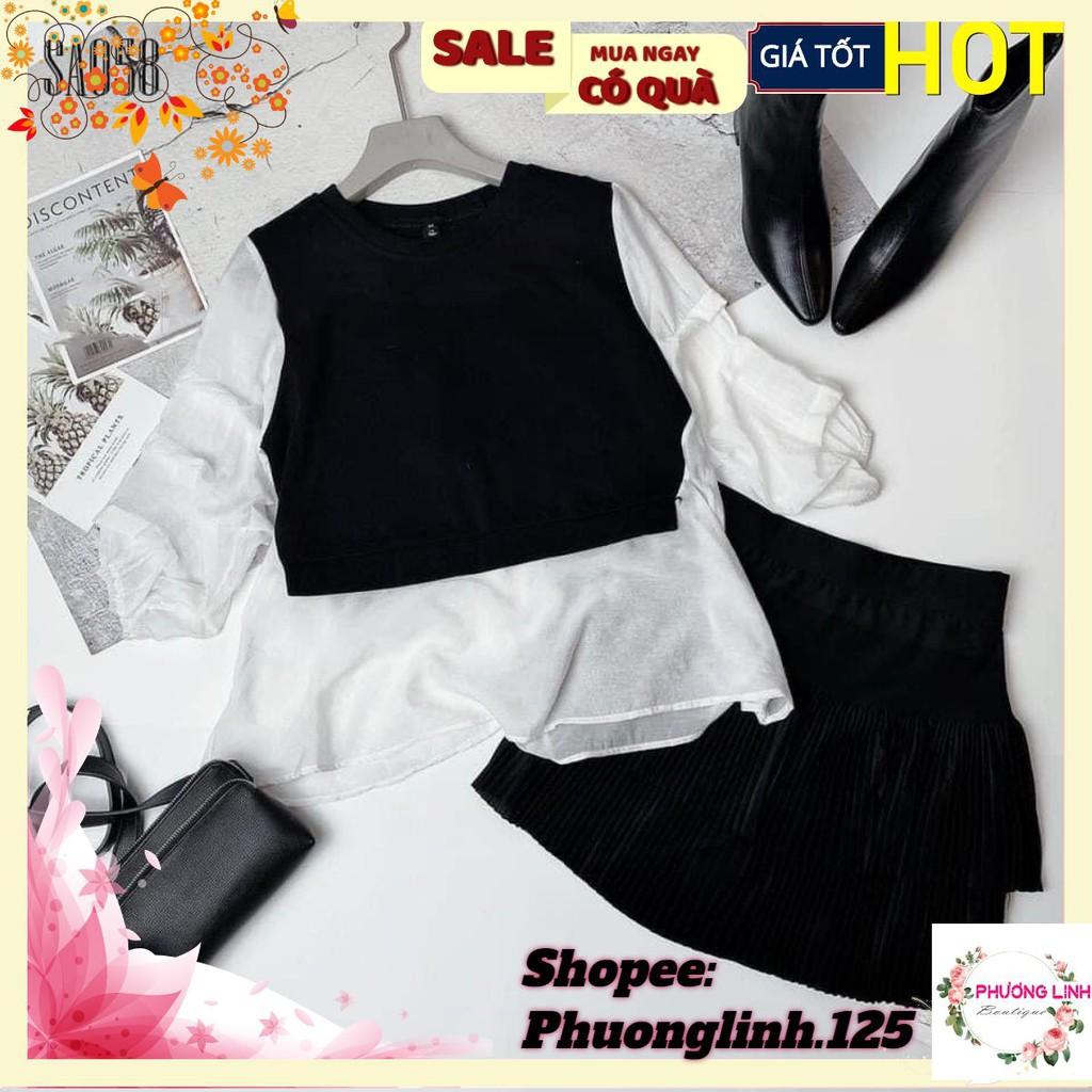 ÁO SƠ MI UMI ĐEN PHỐI TAY TƠ XẾP