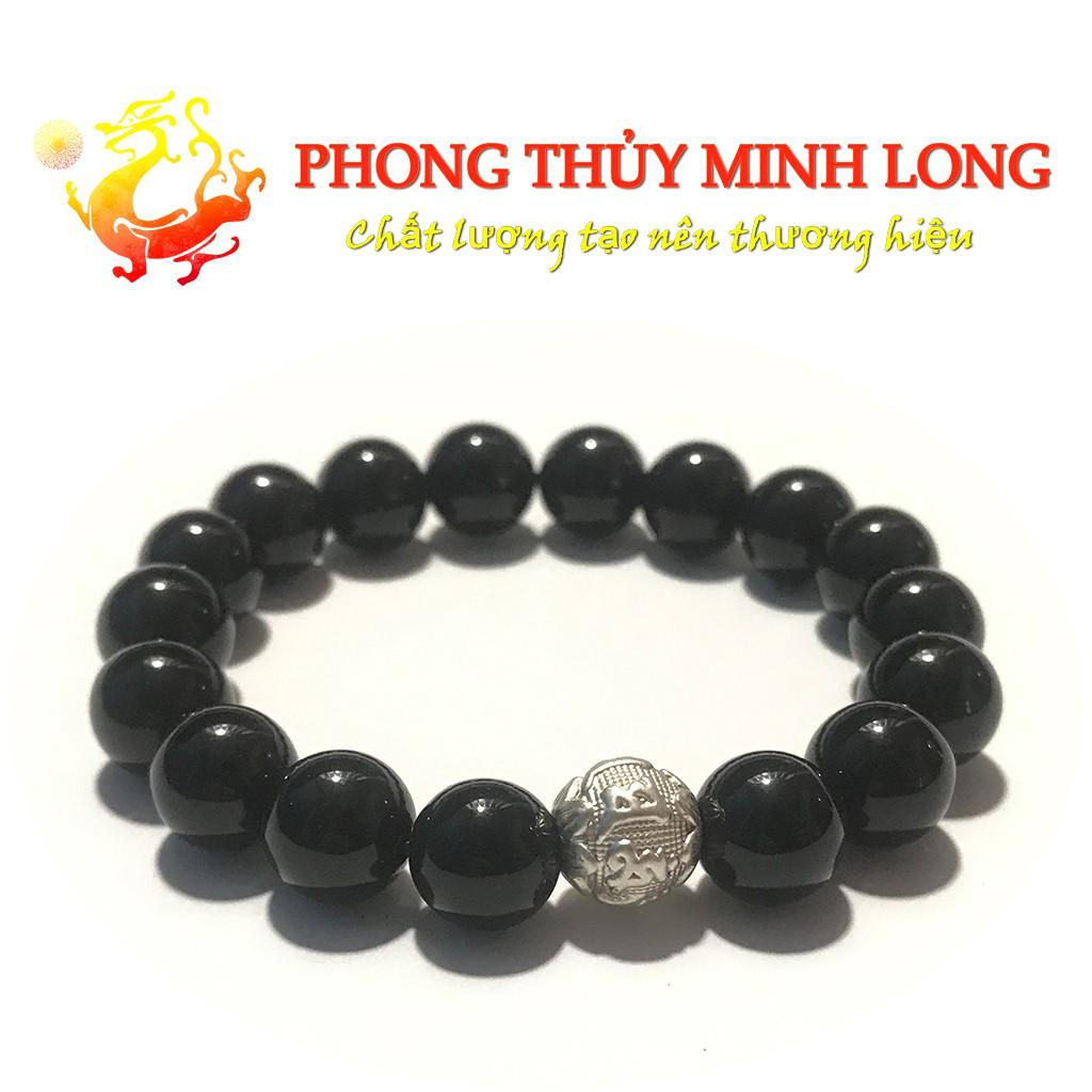 Vòng tay đá Mã Não Đen hàng 3A mix hạt Kim Tiền bằng Bạc hợp mệnh Thủy và Mộc