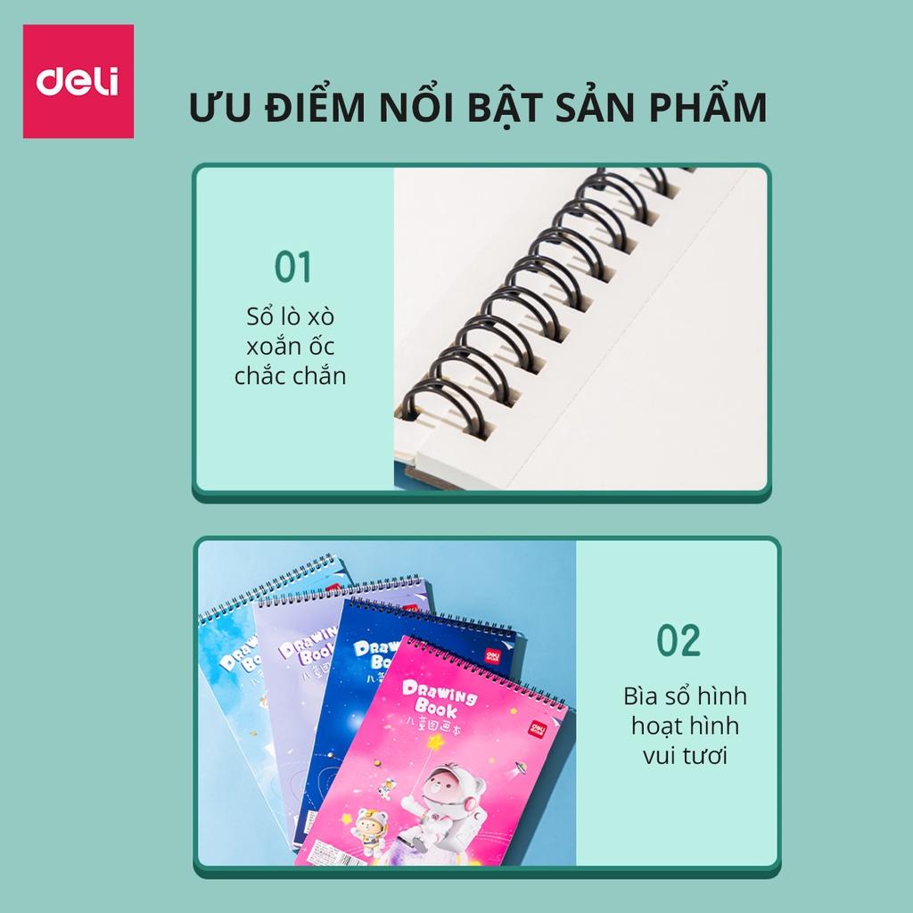 Vở vẽ học sinh tô màu, sổ phác thảo ký họa A4 Deli 60 trang - Màu Hồng/Xanh - 1 quyển