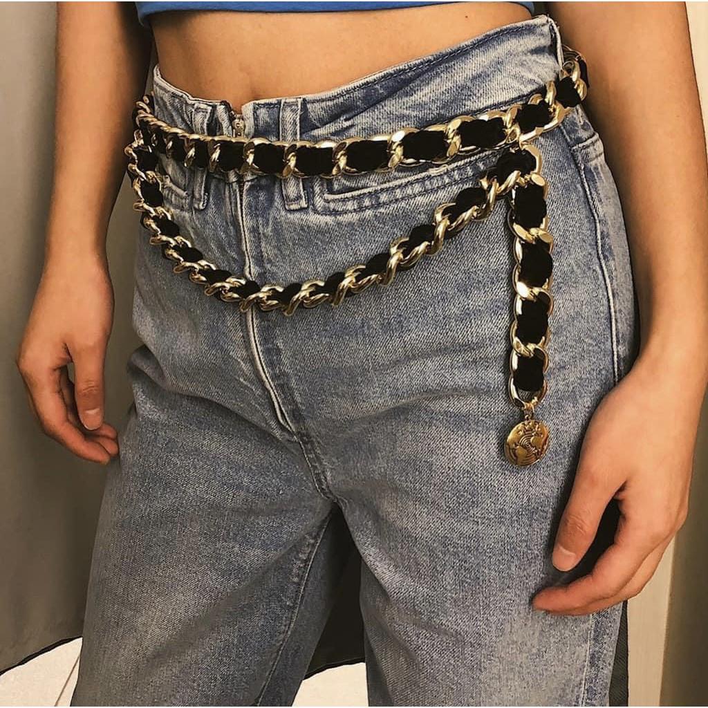 Đai váy belt váy thời trang Khóa móc XÍCH ĐEN X2