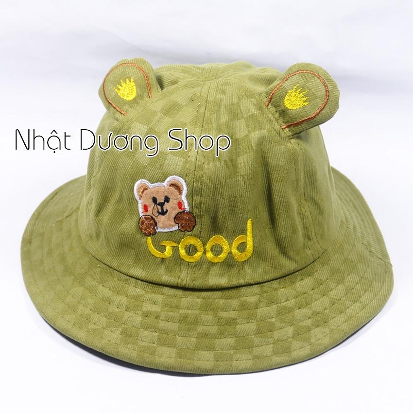 Nón bucket ,nón tai bèo trẻ em hình gấu dễ thương - chât liệu vải nhung mềm mại tạo cảm giác cho bé