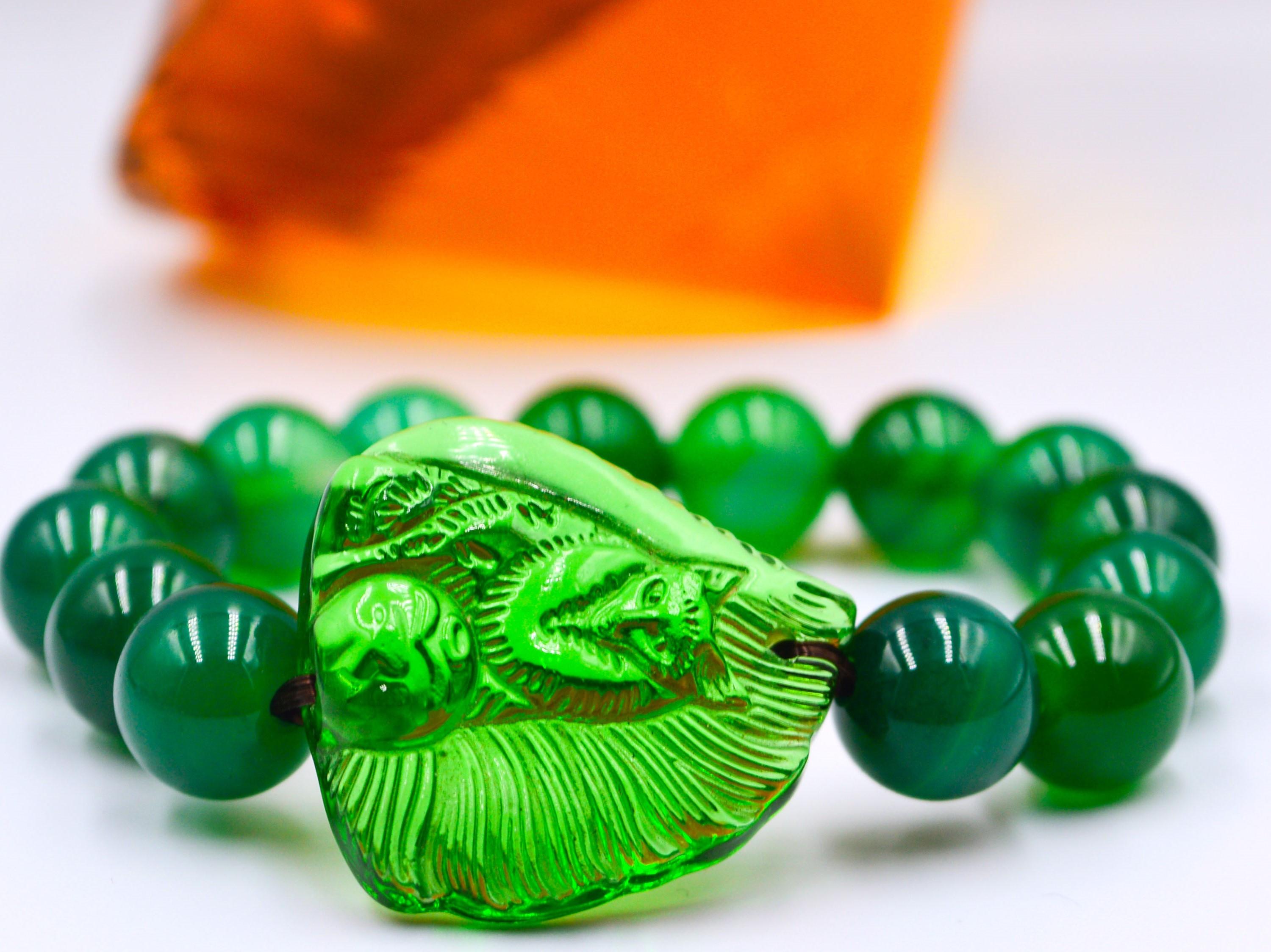 Vòng Tay Hồ Ly Chín Đuôi Topaz Xanh Lá Phối Mã Não Xanh Lá