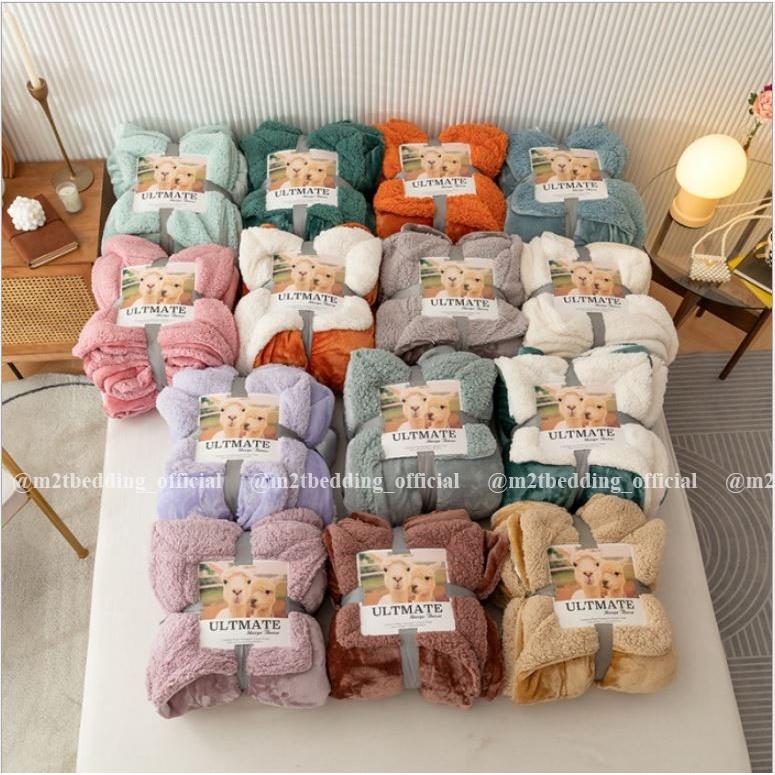 Chăn lông cừu M2T BEDDING, mền lông tuyết dày 2 lớp đại hàn cho bé và gia đình kích thước 2mx2m3