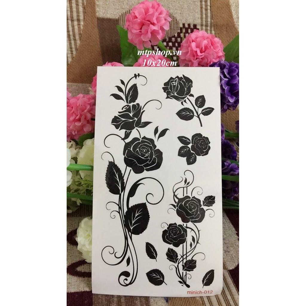 Hình xăm dán hoa hồng đen 10x20cm- tặng đồng size khi mua từ 5 tấm