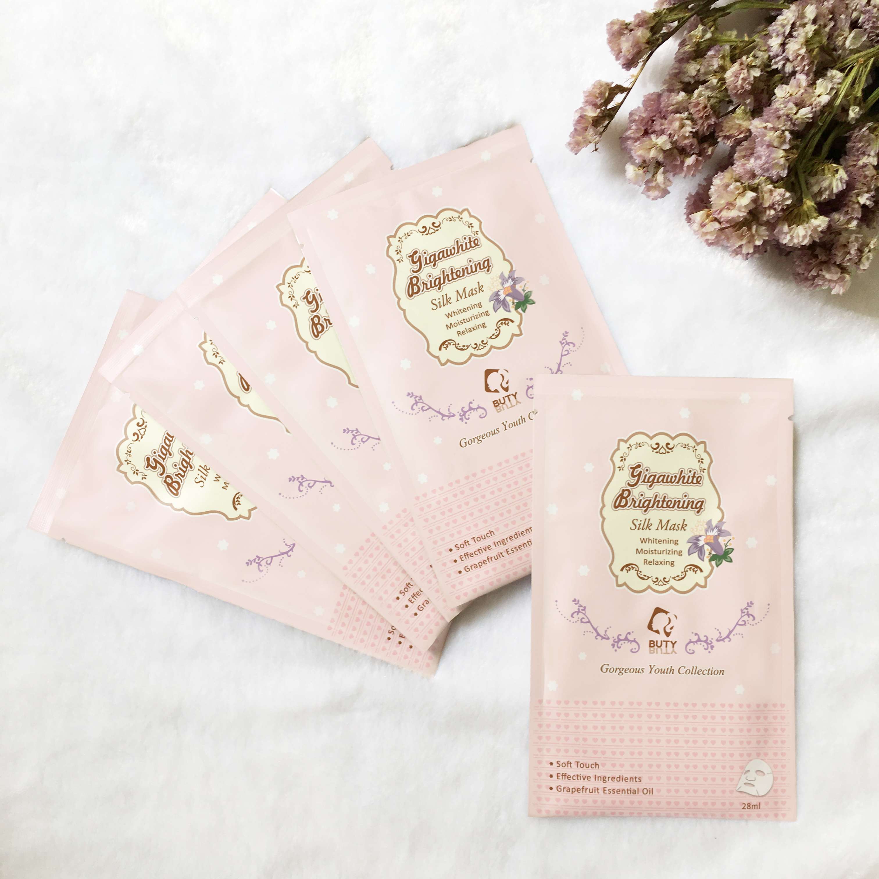 Bộ 5 miếng Mặt nạ lụa BUTYBUTY sáng da Gigawhite 28ml Combo 5 sheets BUTYBUTY Gigawhite Brightening Silk Mask 28ml