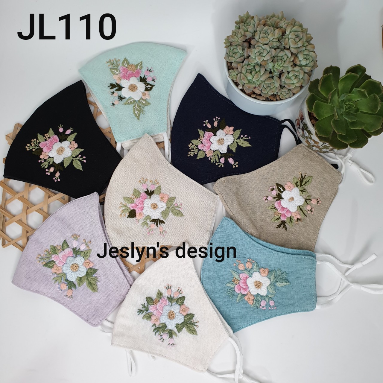 Khẩu trang thêu tay vải linen JL110M