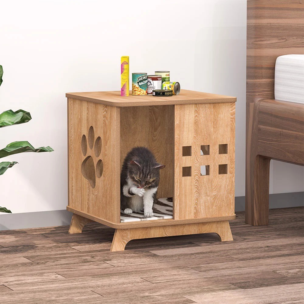 Nhà gỗ cho thú cưng cao cấp có thể tháo rời gấp gọn, làm sạch dễ dàng – Ổ cho chó mèo nhiều màu săc cực xinh