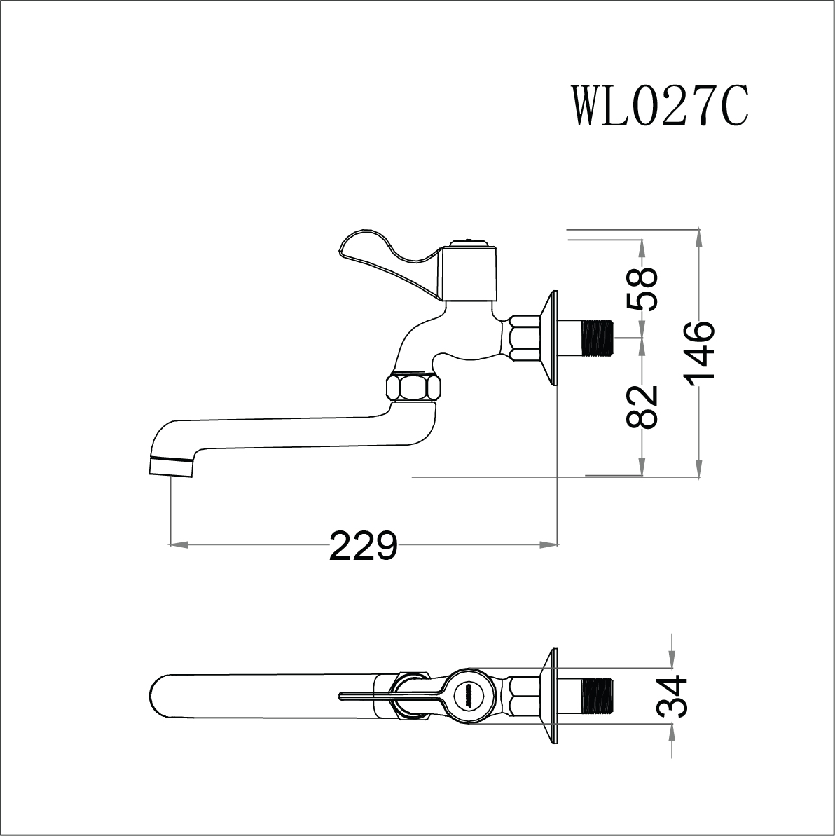 Vòi lạnh gắn tường (vòi gắn tường ) Caesar WL027C cần vòi xoay 180độ