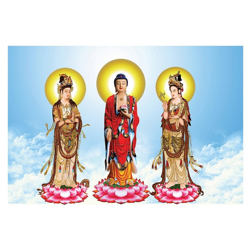 Hình phật treo tường trang trí nhà cửa, phòng thờ nhiều mẫu hiện đại, Tranh Phật Giáo Tam Thánh 409