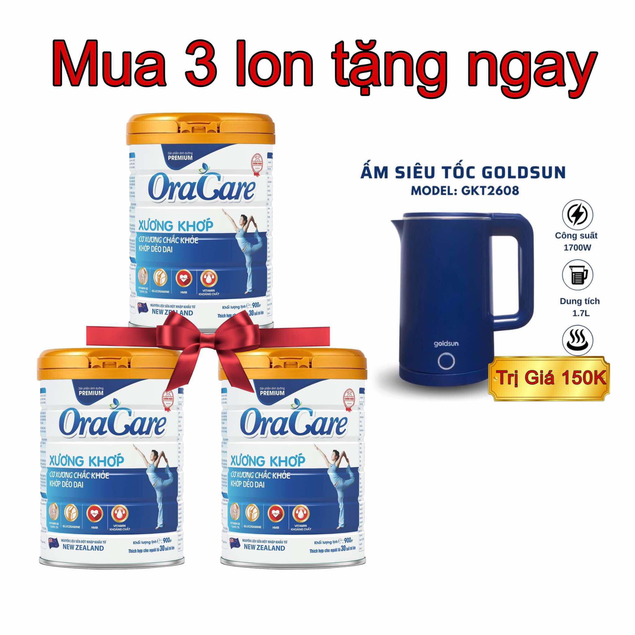 Combo 3 lon Sữa OraCare Xương khớp lon 900g - Tặng ấm đun siêu tốc