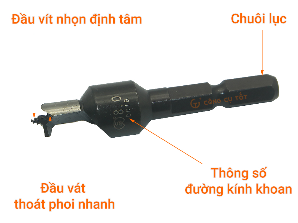 Mũi khoan tạo lỗ chốt gỗ Φ8 chuôi lục