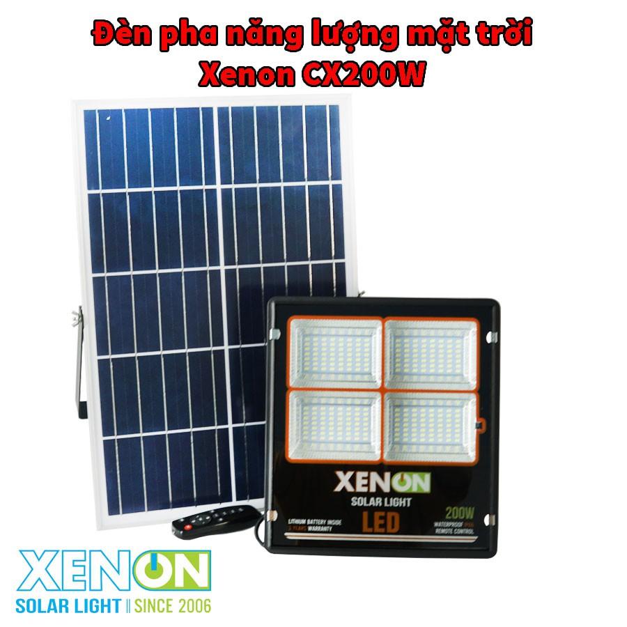 Đèn pha 200W năng lượng mặt trời chính hãng Xenon C-200W, dây dài 5m, ánh sáng trắng, chiếu sáng liên tục trên 14h