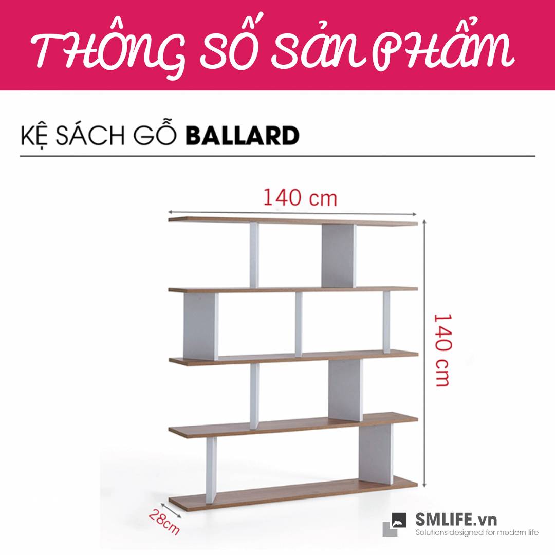 Giá sách gia đình nhỏ gọn từ gỗ SMLIFE Ballard