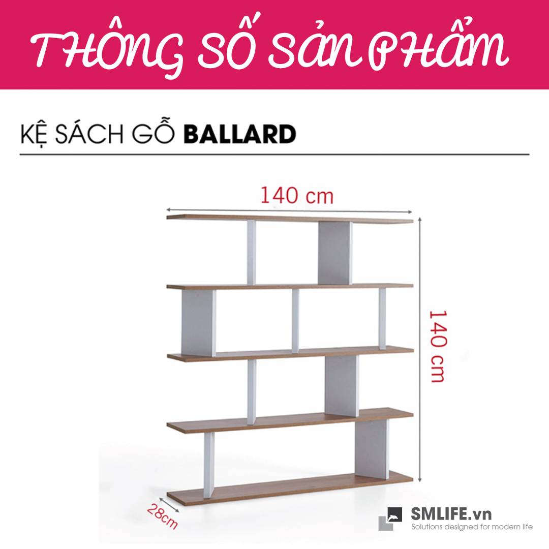 Kệ sách gỗ hiện đại SMLIFE Ballard