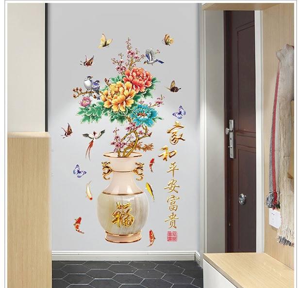 DECAL DÁN TƯỜNG COMBO BÌNH HOA PHONG THỦY