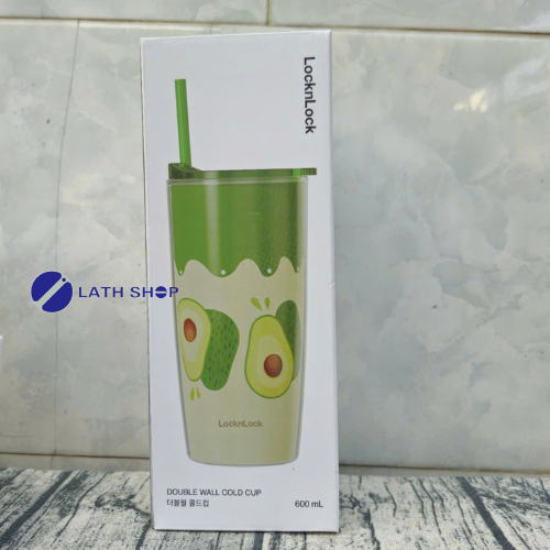 Ly Nhựa LocknLock 2 Lớp Kèm Ống Hút Nắp Trượt Đóng Mở Hình Hoa Quả - 600ml - Nhiều Hình