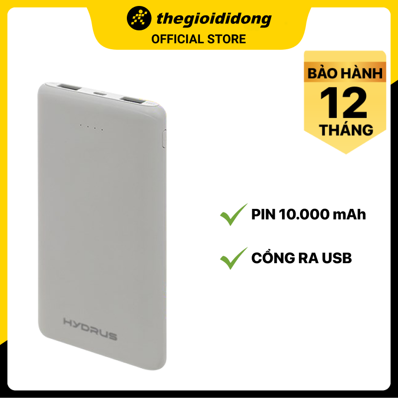 Pin sạc dự phòng Polymer 10.000 mAh Hydrus PA CK01 - Hàng chính hãng