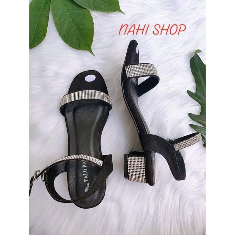 Sandal quai ngang nhung kim tuyến cao 3 phân NAHI G01