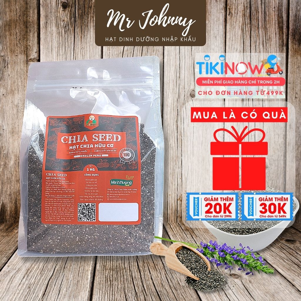 Hạt chia hữu cơ MR JOHNNY túi 1 Kg, Chia Seed giảm cân an toàn chính hãng