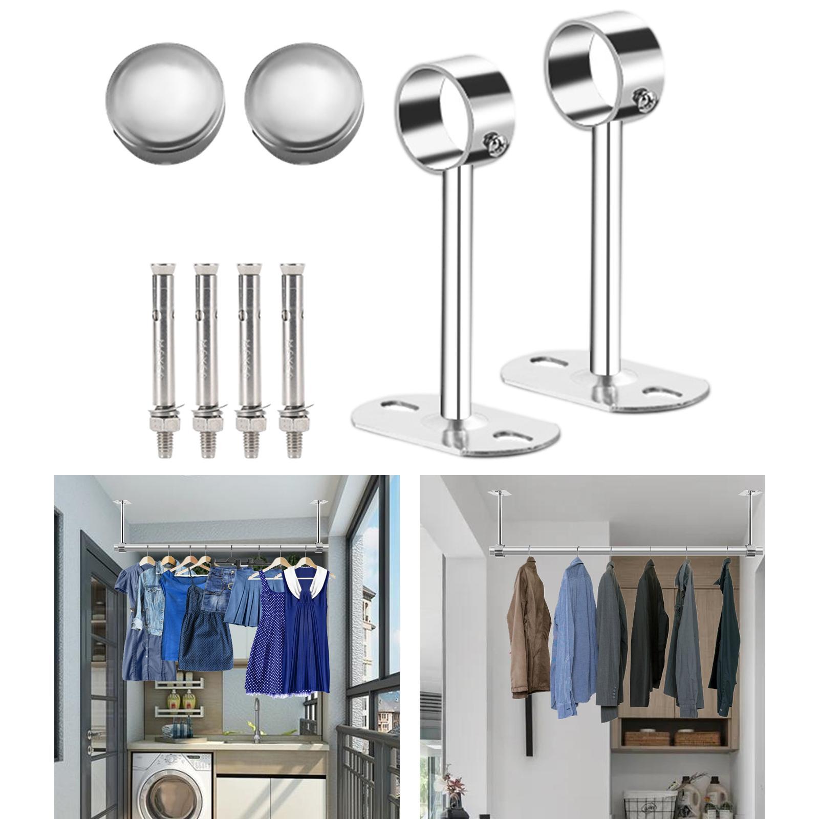 Wardrobe Hanger Pipe Bracket 25mm Dia Clothes Rails Home Use Shower Closet