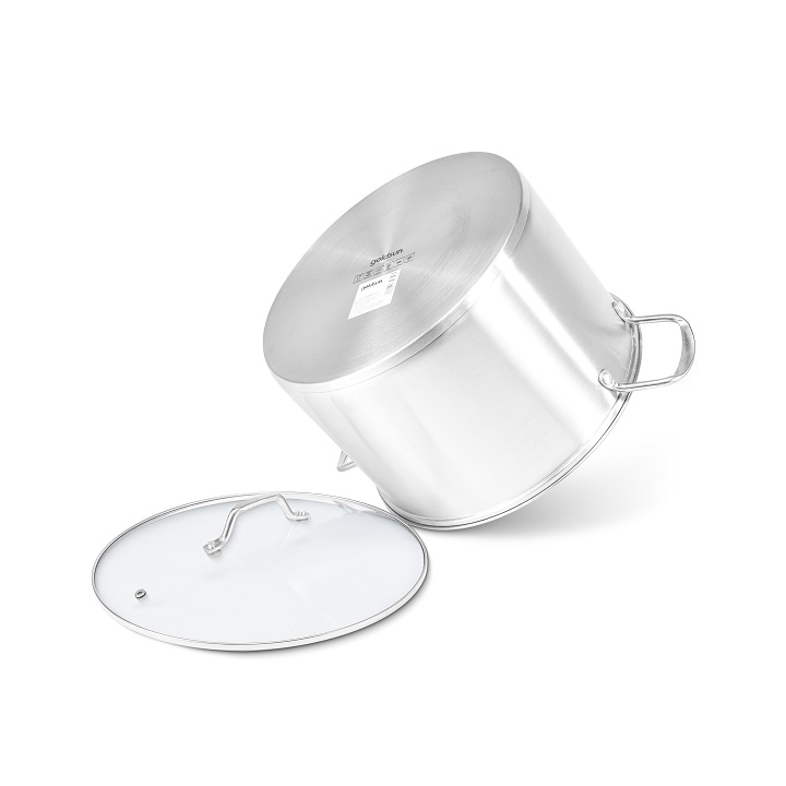 Nồi luộc gà inox đáy 3 lớp đường kính 30 cm vung kính Gold.sun Cao Cấp