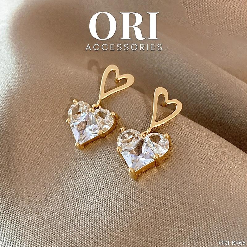 Bông tai nữ hình trái tim đính đá độc đáo ORI ACCESSORIES B466