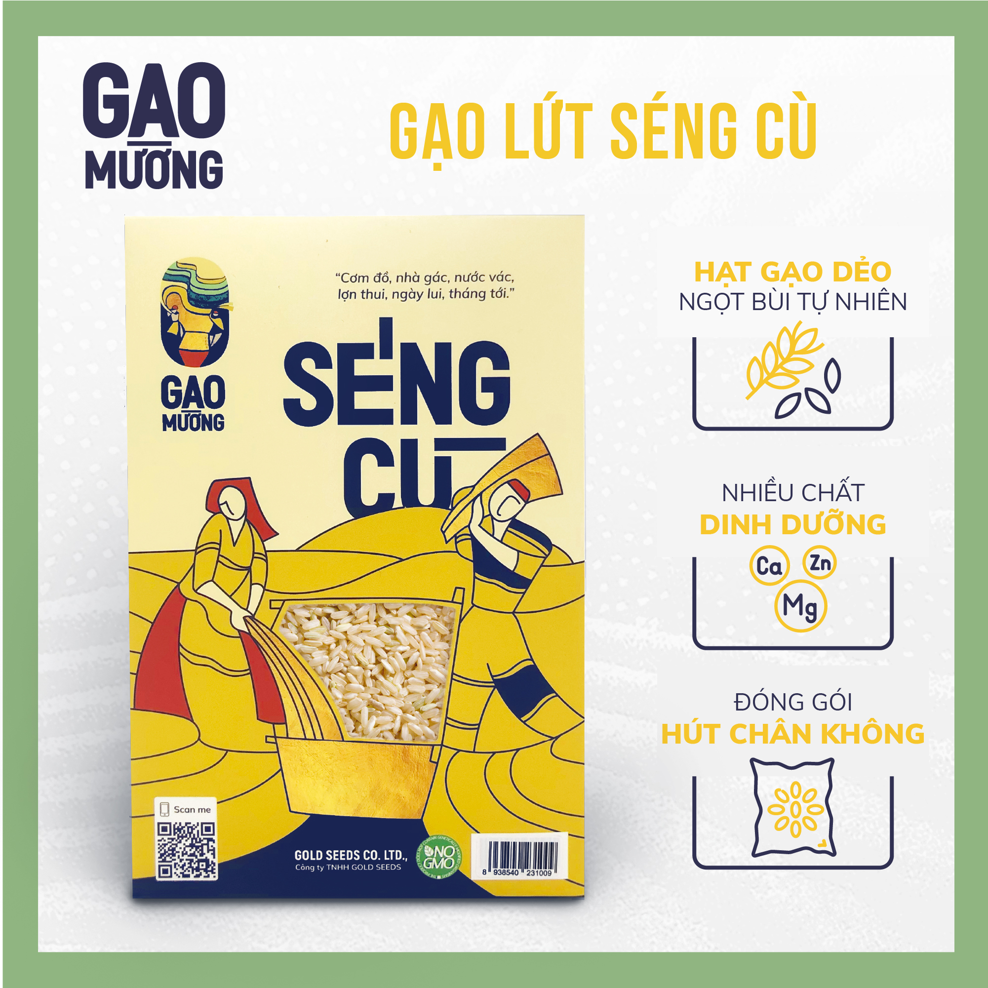 Thùng 10 hộp gạo lứt Séng Cù, đặc sản Tây Bắc, đóng gói hút chân không từng cân.