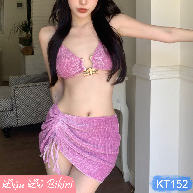 Set bikini nữ 3 chi tiết sexy, bộ áo tắm 2 mảnh kèm quần quây gợi cảm, phong cách Âu Mỹ trẻ trung tôn dáng thon gọn quyến rũ | KT152