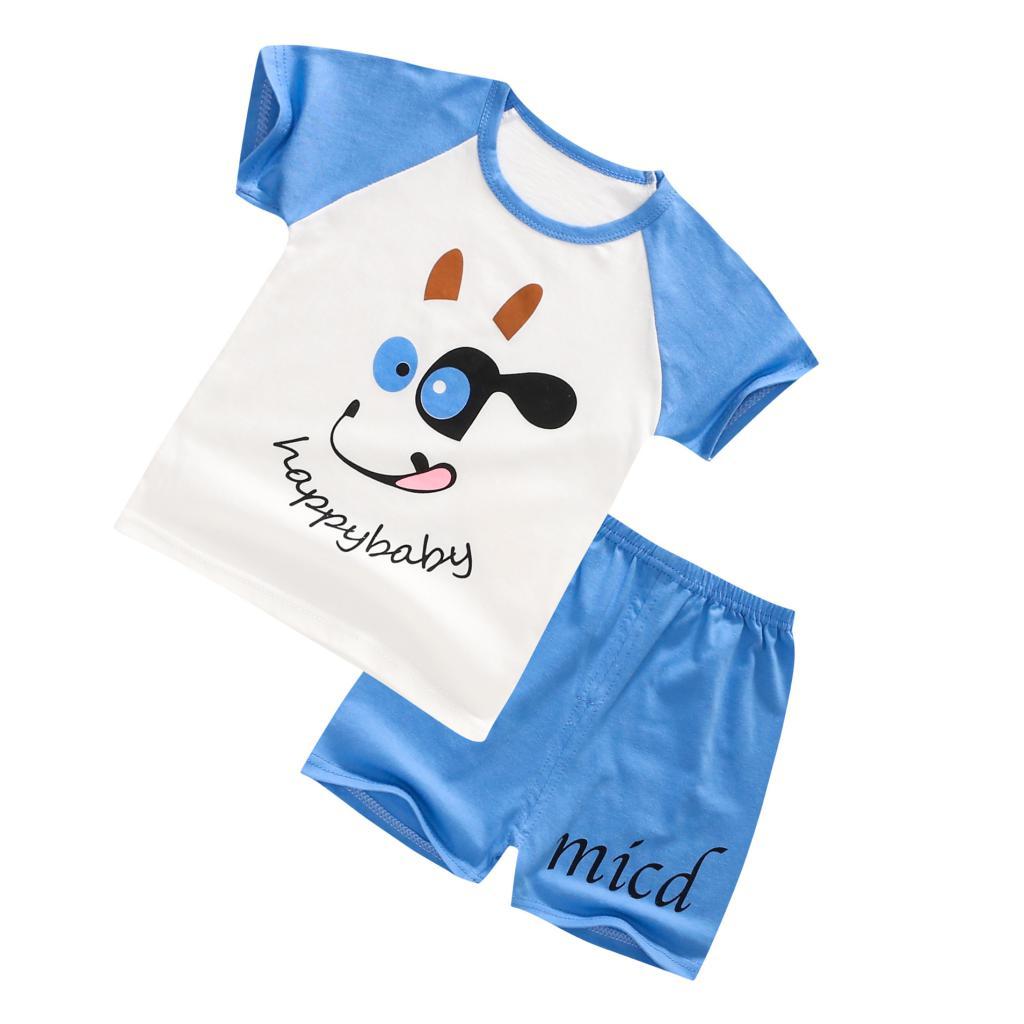 2pcs kids cute fashion cartoon short sleeve tops+short set