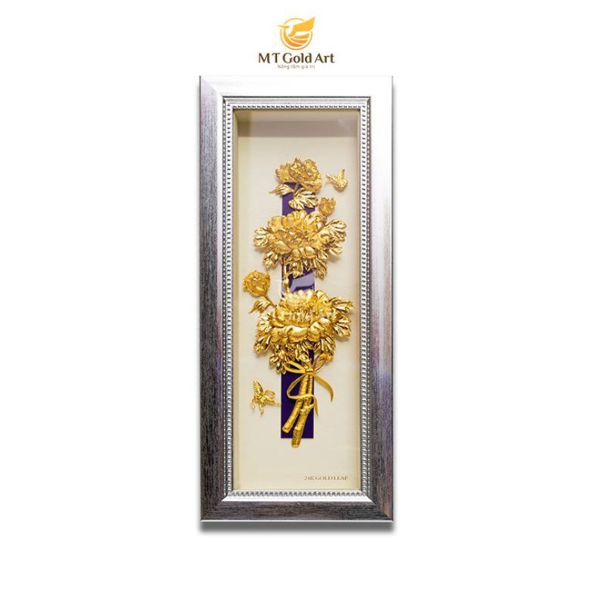 Hình ảnh Tranh Hoa Mẫu Đơn Dát Vàng 24k (14x34cm) MT Gold Art- Hàng chính hãng, trang trí nhà cửa, phòng làm việc, quà tặng sếp, đối tác, khách hàng, tân gia, khai trương 