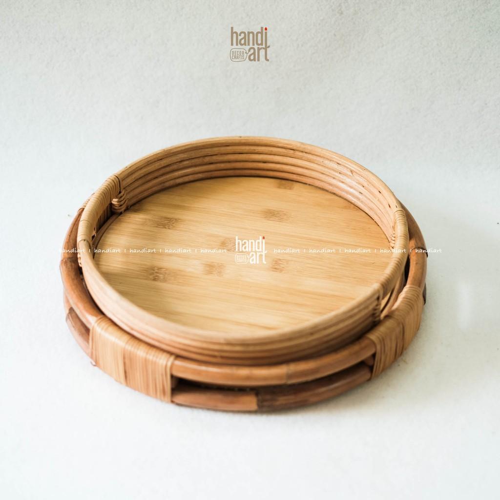 Khay song mây tròn - Khay trà bằng mây - Rattan round tray (5x35cm)