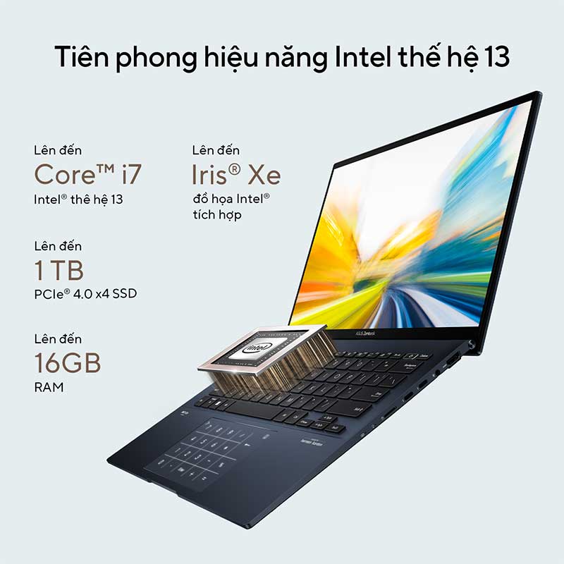 Laptop Asus Zenbook 14 OLED UX3402VA-KM068W (Intel Core i7-1360P | 16GB | 512GB | Intel Iris Xe | 14 inch OLED WQXGA+ | Win 11 | Xanh) - Hàng Chính Hãng - Bảo Hành 24 Tháng