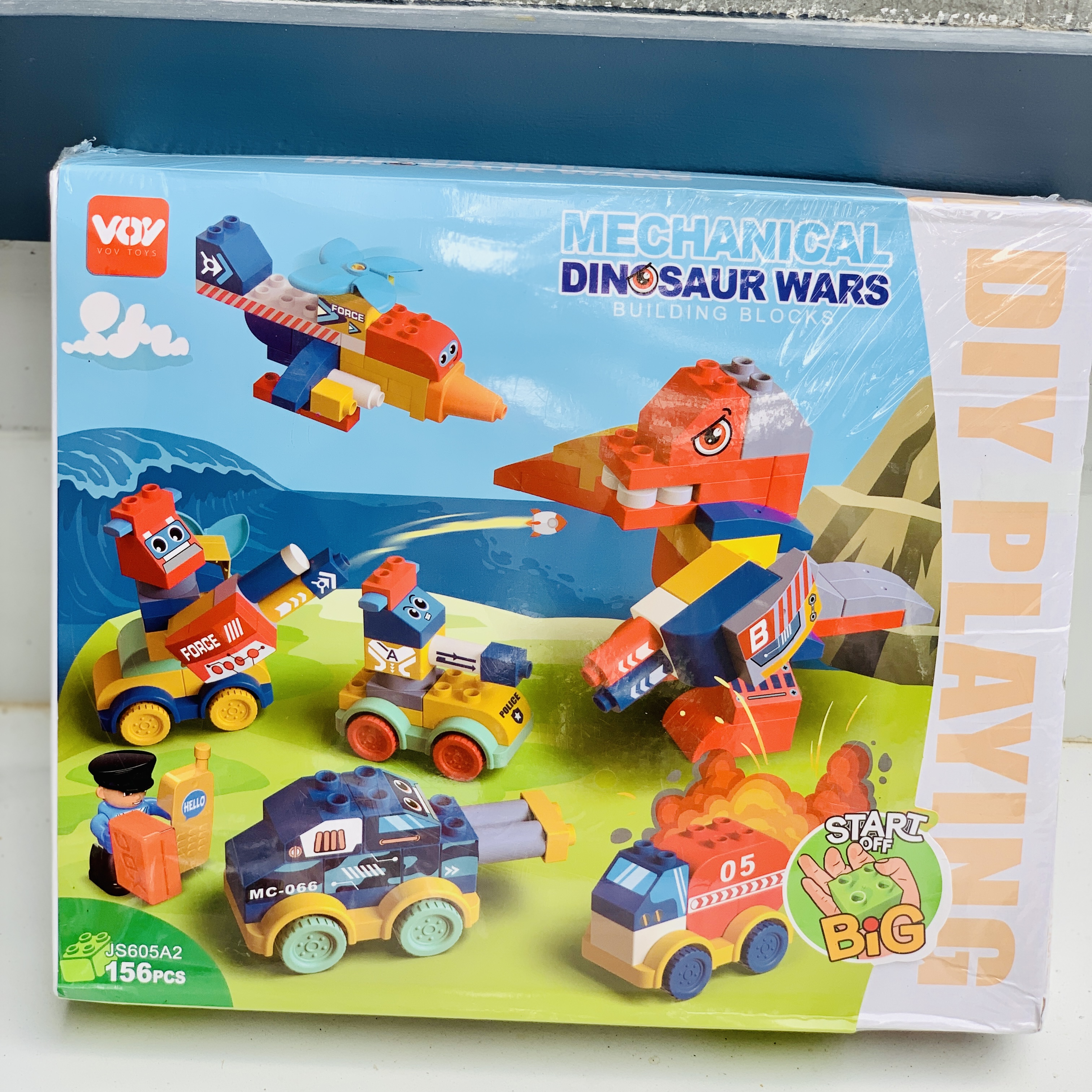 Đồ chơi lắp ráp xếp hình mảnh ghép lớn - chủ đề khủng long và các phương tiện xe oto (156 chi tiết) dành cho bé từ 3 tuổi