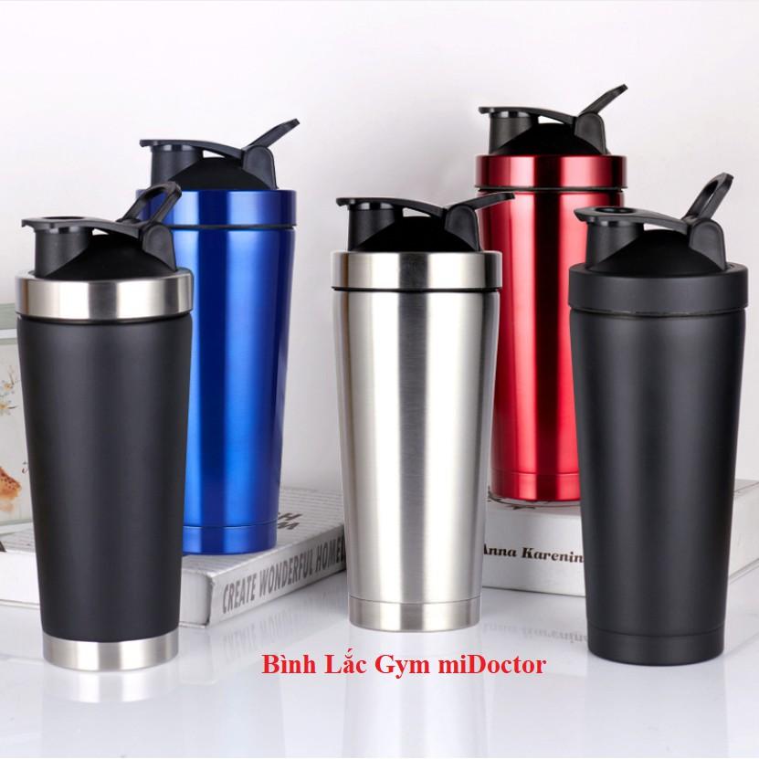 Hình ảnh Bình lắc inox shaker tập gym, tập thể thao, có giữ nhiệt và quai xách – Kèm Bóng Lò Xo Lắc - Chính hãng miDoctor